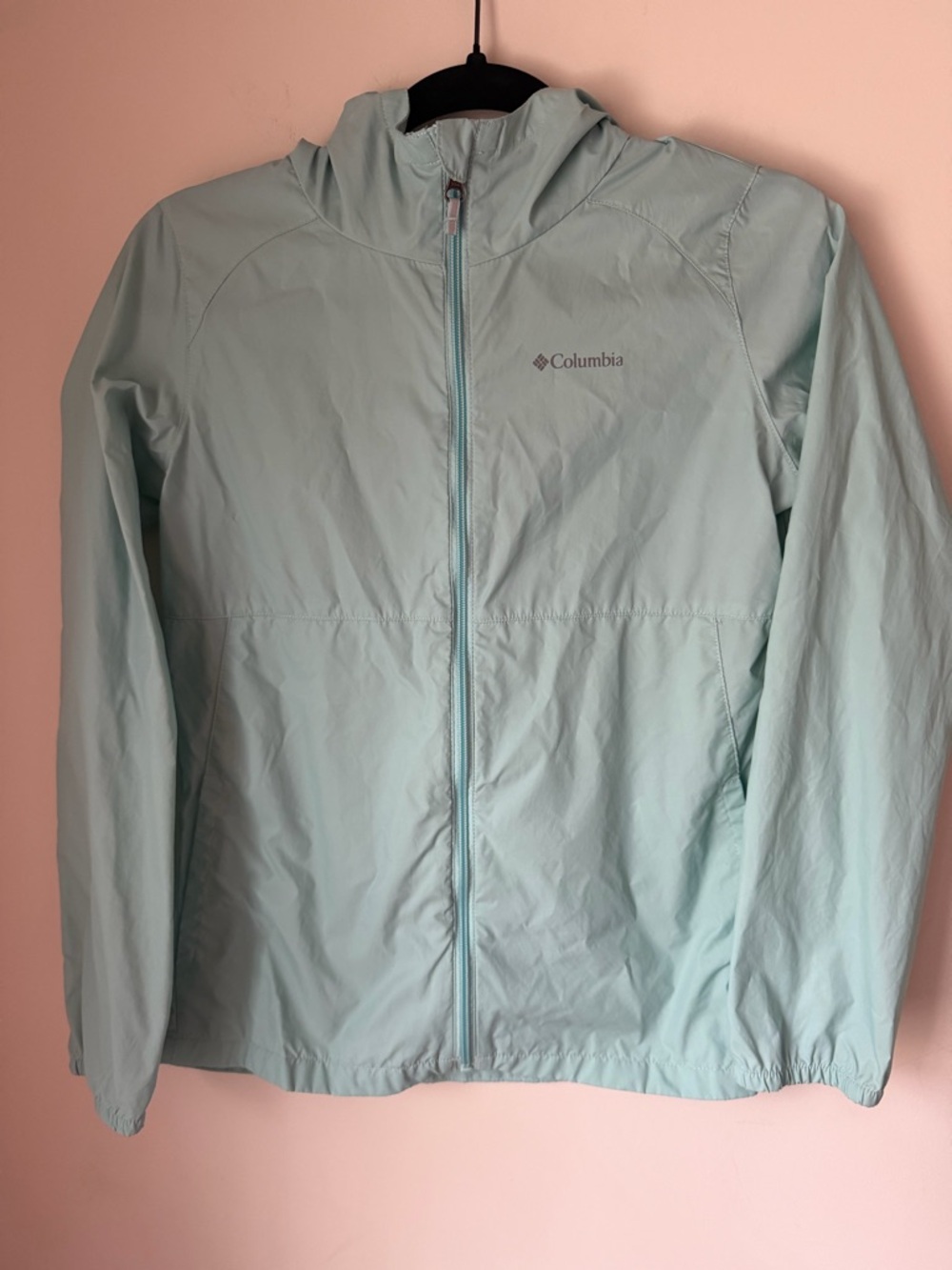 Columbia Girls Switchback II Hooded Rain Jacket Mint Green Nylon Size L